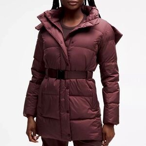 lululemon athletica Women's Burgundy Puffer Coat with Belt
